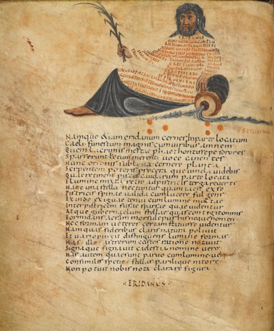 Harley 647, fol.10v Illustratie van het sterrenbeeld Eridanus, en tekst, ca. 820-40 (perkament) door French School
