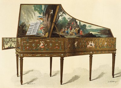Klavecimbel versierd met grotesken, illustratie uit Woordenboek van Meubels en Decoratie door Henry Havard, Deel I door French School