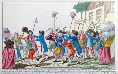 Hoofden van twee van de koningswachten gedood op 5 oktober 1789 in Versailles door de Parijse menigte worden triomfantelijk naar Parijs gedragen door French School