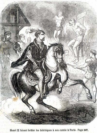 Henri II (1519 - 1559) laat ketters verbranden bij zijn intocht in Parijs - in 