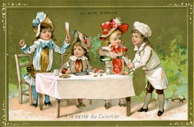 Proost op de kok!, Bon Marché warenhuis promotiekaart, c.1890 door French School