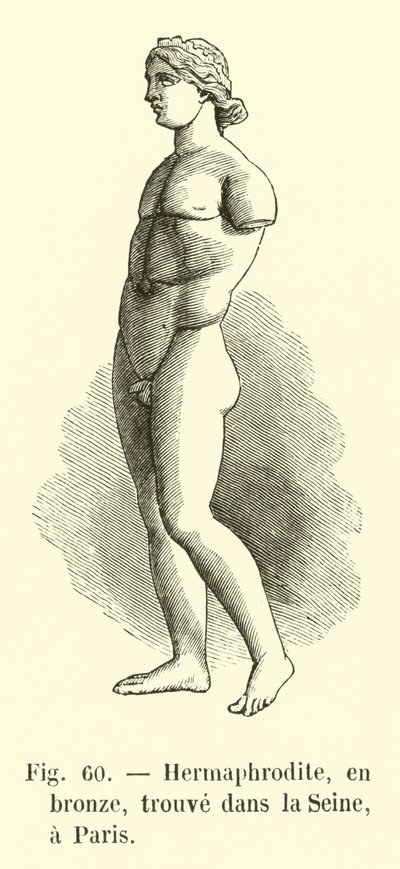 Hermaphrodite, in brons, gevonden in de Seine, Parijs (gravure) door French School
