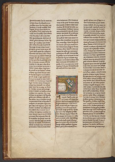 Kluizenaar schrijft aan een bureau, uit "Estoire del Saint Graal, La Queste del Saint Graal, Morte Artu", ca. 1315-25 door French School