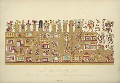 Hiërogliefische schilderijen uit Mexicaans manuscript II, bewaard in de Keizerlijke Bibliotheek van Wenen, illustratie uit Vues des Cordillères et Monumens des Peuples Indigènes de l