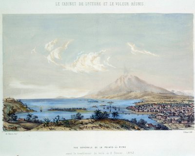 Geschiedenis van de Franse koloniën: algemeen uitzicht op Pointe-a-Pitre in Guadeloupe (Antillen) voor de aardbeving van 8/02/1843 door French School