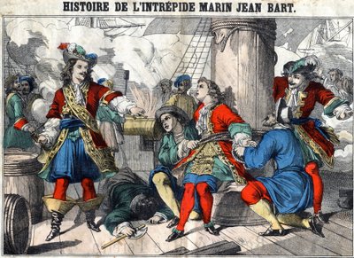 Geschiedenis van de onverschrokken zeeman Jean Bart. Jean Bart, Franse kaper. Epinal afbeelding eind 19e eeuw. door French School