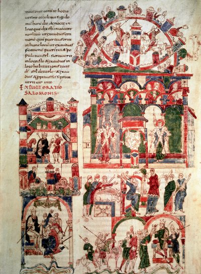 Geschiedenis van het leven van koning Salomo Pagina van de Bijbel van Noailles (10e of 11e eeuw) Parijs, B.N. door French School