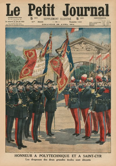 Eer aan Polytechnique en Saint-Cyr, voorpagina illustratie van Le Petit Journal, supplementillustre, 26 april 1914 door French School