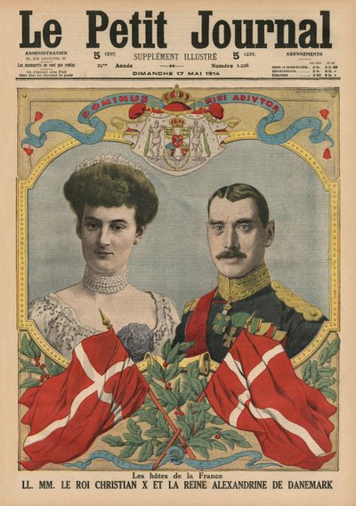 Gasten van Frankrijk, koning Christian X en koningin Alexandrine van Denemarken, voorpagina illustratie uit 