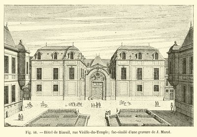 Hotel de Bizeuil, rue Vieille-du-Temple; facsimile van een gravure van J Marot door French School
