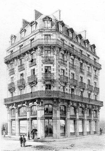 Huis in de rue Etienne-Marcel, Parijs, eind 19e eeuw door French School
