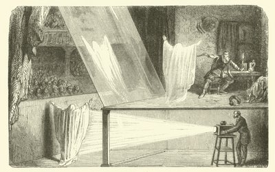 Hoe geesten te maken in het theater (gravure) door French School