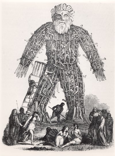Menselijke offerande door Gallische Druïden in een Wicker Man, uit Magasin Pittoresque, 1833 door French School