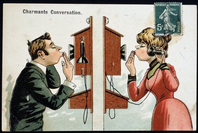 Humoristische ansichtkaart over de telefoon, begin 20e eeuw @Selva/Leemage door French School