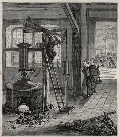 Humphrey Potter, verantwoordelijk voor het openen en sluiten van de kleppen van Thomas Newcomen