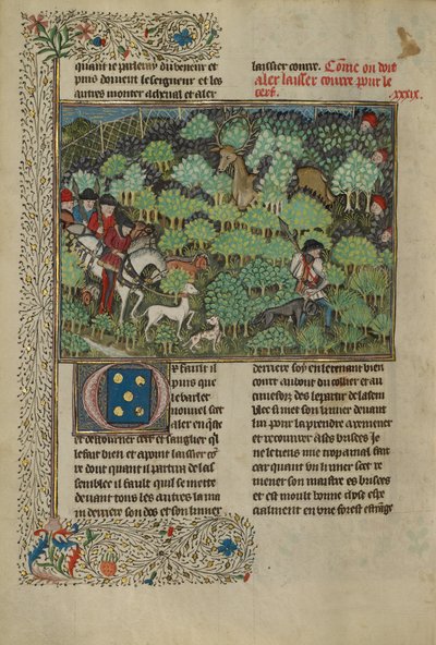 Jagers die een hert achtervolgen, ca. 1430-40 door French School