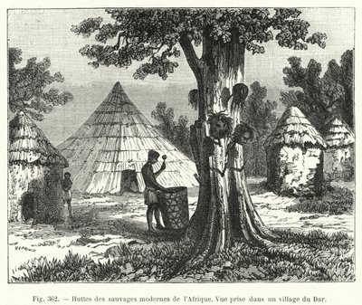 Hutten van moderne wilden in Afrika door French School