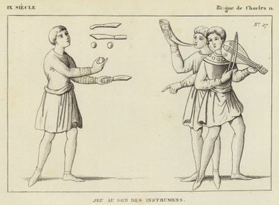 9e eeuw, Regeerperiode van Karel II, Spel op het geluid van instrumenten (gravure) door French School