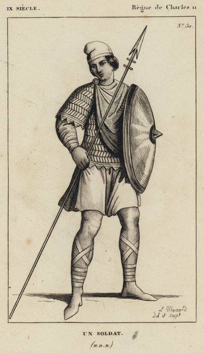 9e eeuw, Regeerperiode van Karel II, Een soldaat (gravure) door French School