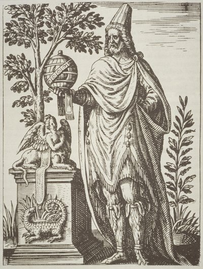 Ideaal portret van Apollonius van Tyana, uit De Divinatione et Magicis Praestigiis door Jean-Jacques Boissard, 1605, gepubliceerd in A History of Magic eind 19e eeuw door French School