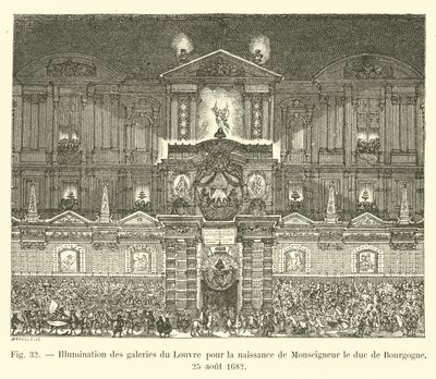 Verlichting van de galerijen van het Louvre voor de geboorte van Monseigneur de hertog van Bourgondië, 25 augustus 1682 door French School