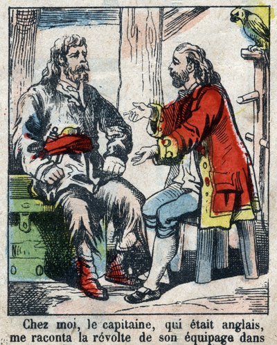 Illustratie voor het boek van Daniel Defoe Robinson Crusoe. Epinal afbeelding eind 19e eeuw door French School