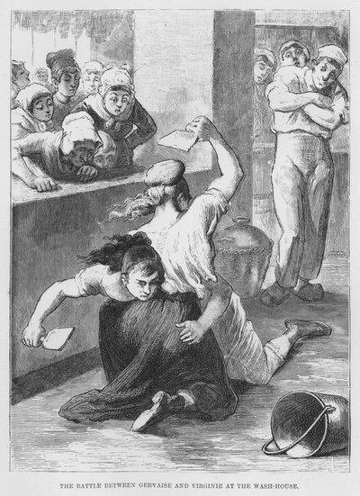 Illustratie voor De Assommoir, een realistische roman, door Emile Zola (gravure) door French School