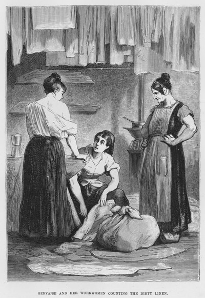 Illustratie voor De Assommoir, een realistische roman, door Emile Zola (gravure) door French School