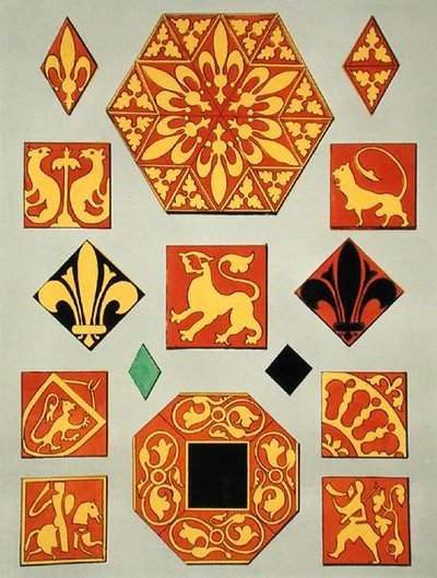 Illustratie van 13e-eeuwse keramische patronen uit een decoratiebronboek door French School