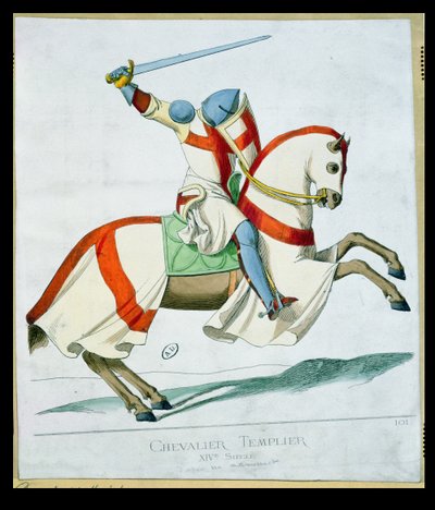 Illustratie van een Tempelier, naar een 14e-eeuws manuscript door French School