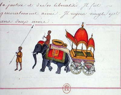 Illustratie van een olifant die een kar trekt, begin 19e eeuw door French School