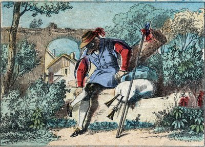 Illustratie van de fabel door Jean de la Fontaine (1621-1695): de wolf werd een herder. Epinal imaging eind 19e eeuw. door French School