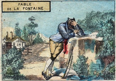Illustratie van de fabel van Jean de la Fontaine: de wolf werd een herder. Epinal afbeelding eind 19e eeuw. door French School