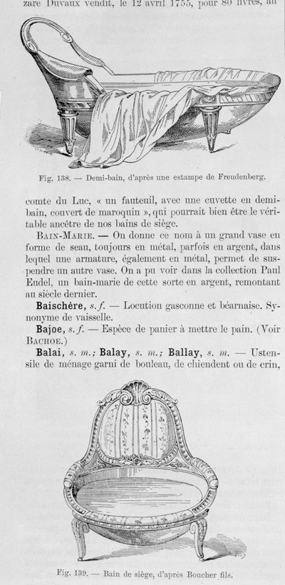 Illustraties van een demi-bain en een bain de siege, 18e eeuw door French School