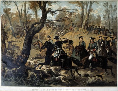 Keizerin Eugenie en Napoleon III: Jachtscène in Compiègne door French School