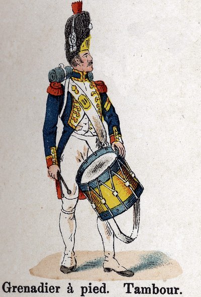 Keizerlijke Garde Napoleon I: Grenadier te voet - Trommel. Plaat uit het boek Les Uniforms de l