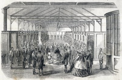 Keizerin Eugenie en de keizerlijke prins bezoeken de Bank van Frankrijk, 23 juni 1866 - gravure in Le MONDE Illustré van 07/07/1866 door French School