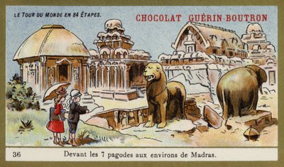Voor de zeven tempels in de omgeving van Madras door French School