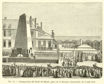 Inhuldiging van de buste van Marat, Place de la Réunion, Carrousel, op 2 augustus 1793 door French School