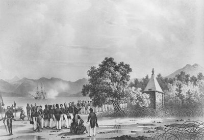 Inhuldiging van een monument voor La Pérouse in Vanikoro, uit 