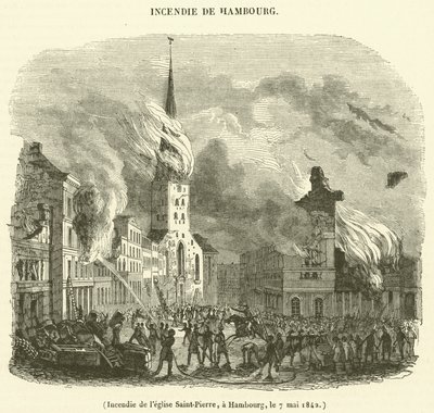 Brand van de Sint-Pieterskerk, in Hamburg, op 7 mei 1842 door French School