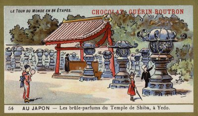Wierookbranders van de Tempel van Shiba in Edo, Japan door French School