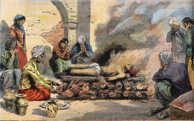 Verbranding van een hindoe in Tunis, Tunesië, uit de krant 