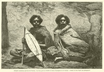 Australische Inboorlingen (provincie Victoria); Een Van Hen Draagt Een Schild Van Eucalyptus Of Banksia Schors door French School