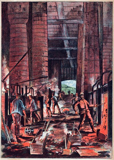 Industriële Revolutie - Puddling oven - Puddler Ovens (Puddlage) - Gravure in 