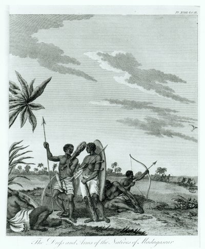 Inwoners van Madagaskar, uit deel 2 van Herinneringen en Reizen van Graaf Benyowsky, gepubliceerd 1790 door French School
