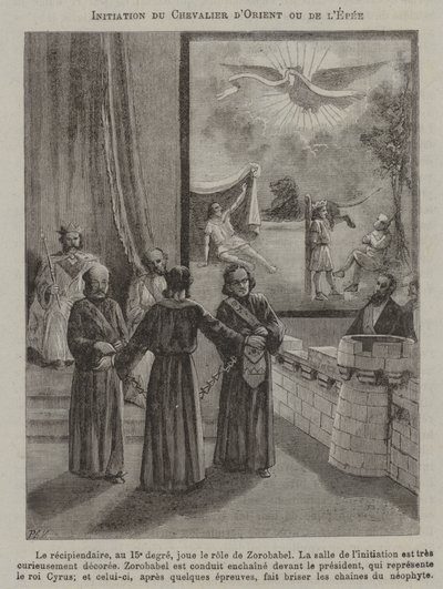 Inwijding van een Ridder van het Zwaard, of Ridder van het Oosten (gravure) door French School