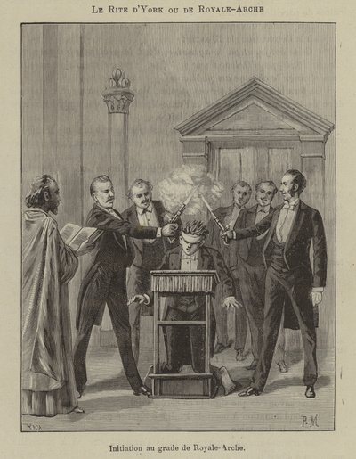Inwijding van een Royal Arch Mason in de York Rite (gravure) door French School