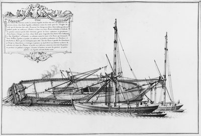 Binnenkant van een schip liggend op zijn romp, illustratie uit de Atlas de Colbert, plaat 40 door French School