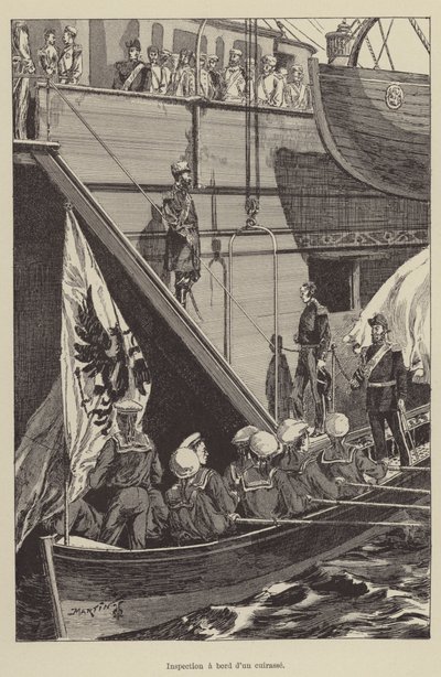 Inspectie aan boord van een slagschip door French School